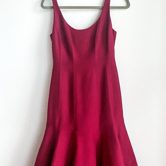 Halston Heritage Red Burgundy Sleeveless Mermaid Fit Flare Prom Red Carpet Gown - Picture 5 of 9